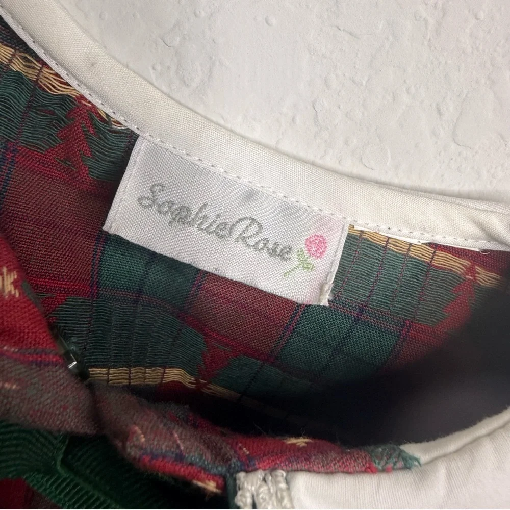 Sophie Rose Plaid Holiday Dress with Bear and Tree Appliqué